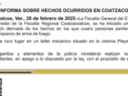 Reporta Fiscalia cuatro muertos tras ataque armado en Coatza